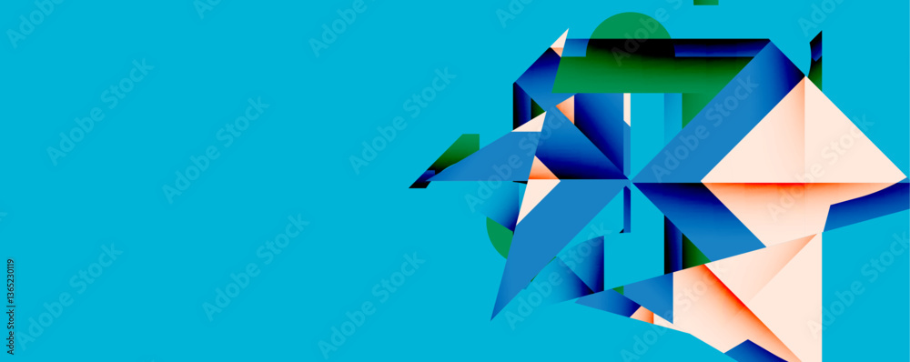 Aufkleber Abstract geometric composition with interlocking circular and angular shapes, featuring smooth gradients and sharp contrasts on a white background
