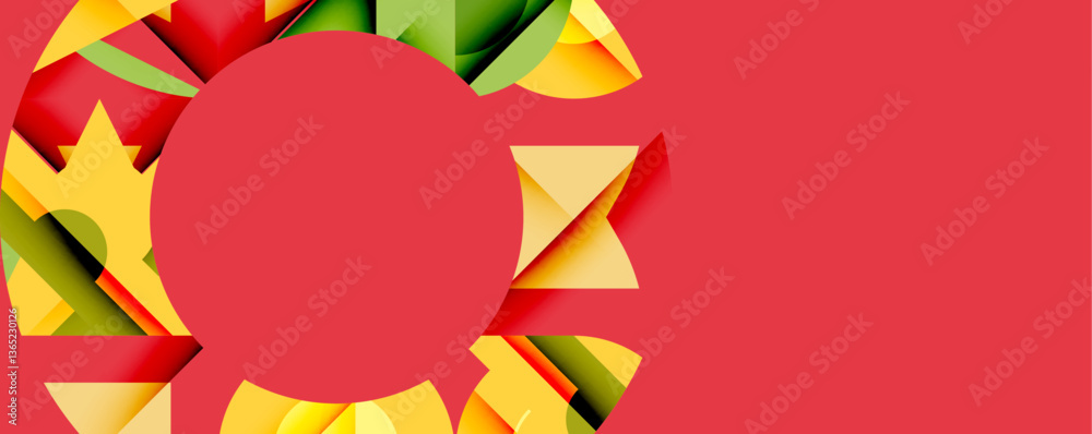 Aufkleber Circles, semi circles, squares and round triangles. Geometric mosaic style pattern abstract background for wallpaper, banner, backdrop, card, book Illustration, landing page