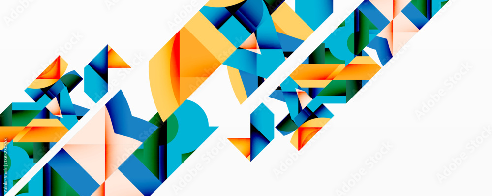Aufkleber Abstract geometric composition with interlocking circular and angular shapes, featuring smooth gradients and sharp contrasts on a white background