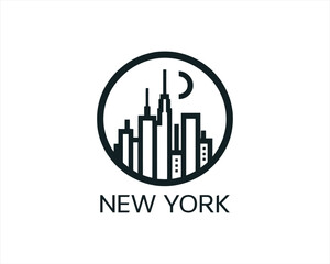 New York City skyline silhouette black and white logo vector illustration. New York City of United States of America vector template. Urban Architecture and Skyscrapers