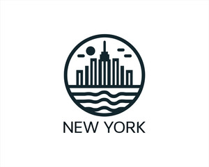 New York City skyline silhouette black and white logo vector illustration. New York City of United States of America vector template. Urban Architecture and Skyscrapers