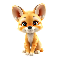 Jackal &ndash; 3D baby jackal, small perky ears, soft chubby body, bright curious eyes, pastel yellow and orange tones, white background. Generative AI