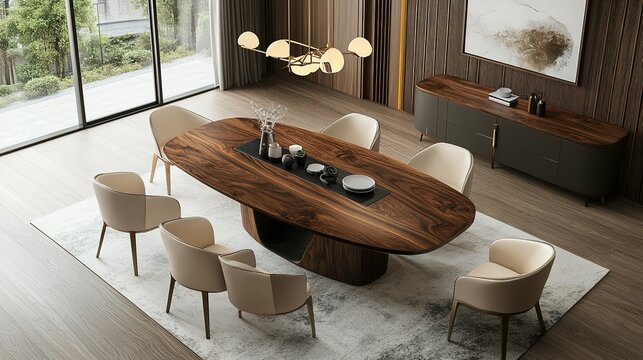 A modern dining room showcasing furniture and stylish interior design