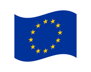 Waving European Union flag with twelve yellow stars arranged in a circle on a blue background, symbolizing unity, identity, and motion in official vector illustration