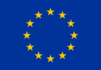 European Union flag with twelve yellow stars in a circular pattern on a blue background, representing unity and identity in official international vector design