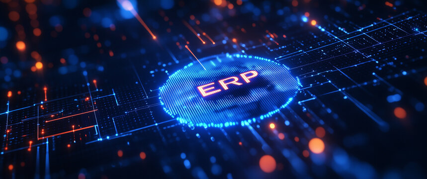 Enterprise Resource Planning Concept, Enterprise Resource Planning ERP System Digital Network Technology Abstract