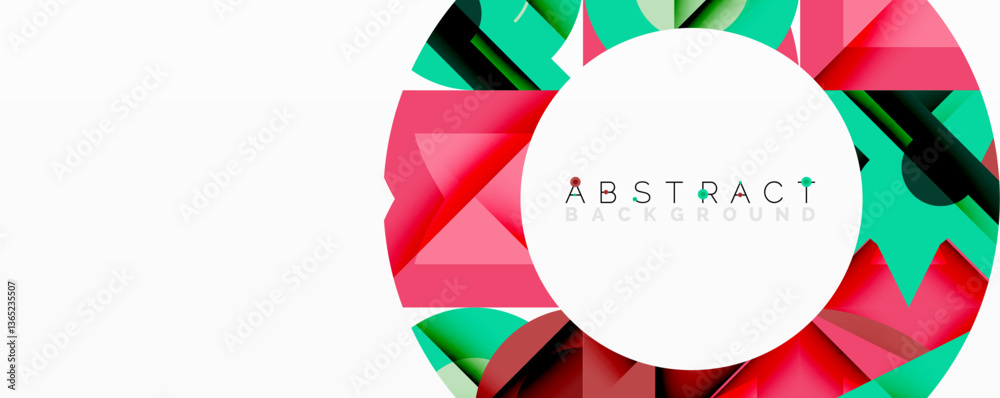 Aufkleber Circles, semi circles, squares and round triangles. Geometric mosaic style pattern abstract background for wallpaper, banner, backdrop, card, book Illustration, landing page