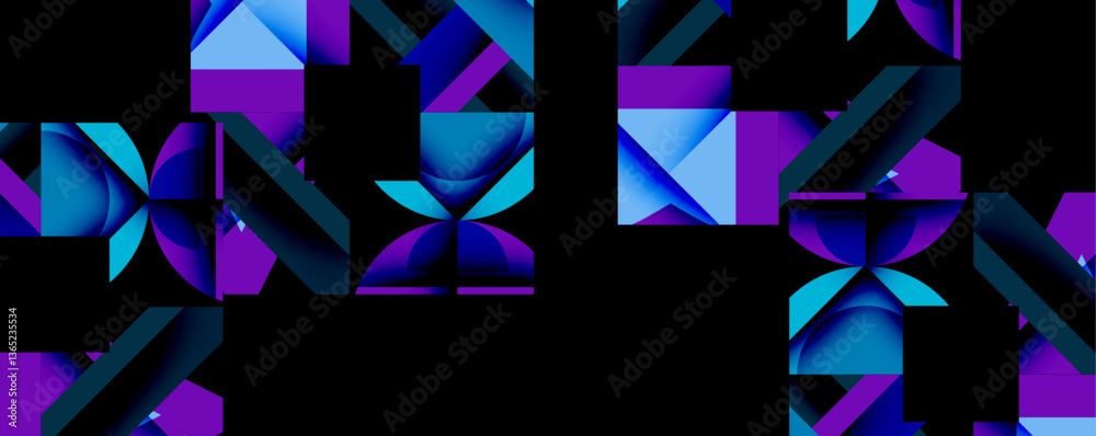 Aufkleber Circles, semi circles, squares and round triangles. Geometric mosaic style pattern abstract background for wallpaper, banner, backdrop, card, book Illustration, landing page