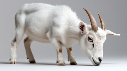 Obraz premium Elegant White Goat Grazing in a Bright Studio Setting for Livestock Concepts