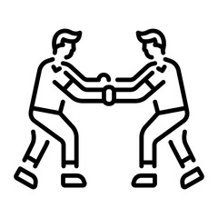 A linear style icon of two friends fighting with each other 