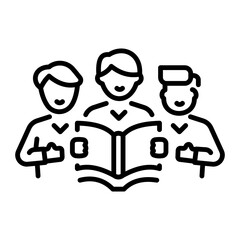 Friends doing group study, linear style icon 