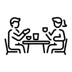 A linear style of coffee gossip between two friends 