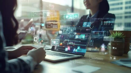 An AI powered language translation system, providing real-time translations during conversations in multiple languages, Communication tech style