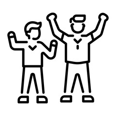 Two characters showing enthusiasm, linear style icon 