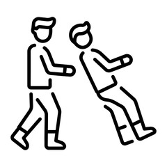 Two friends playing a trust fall game, line icon 