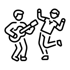 A linear style icon of a playing guitar character 