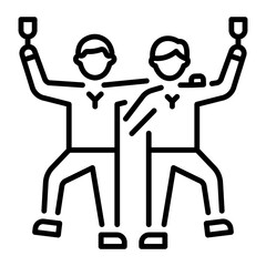 A linear style icon of two celebrating friends 