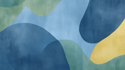 Fototapeten A sophisticated blue wallpaper with subtle green and yellow hues blending into a soft grey tone, creating an airy, modern design,An abstract blue wallpaper with gradients of green and yellow, accented © cavid