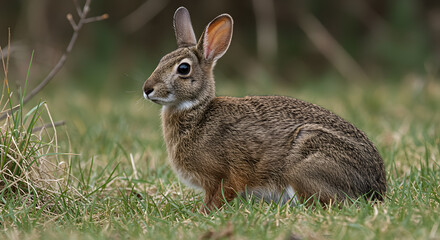 Fototapeta premium New England cottontail rabbit amidst greenery in natural habitat setting