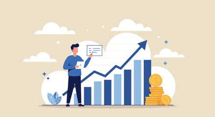 Obraz premium Man analyzing upward financial growth chart.
