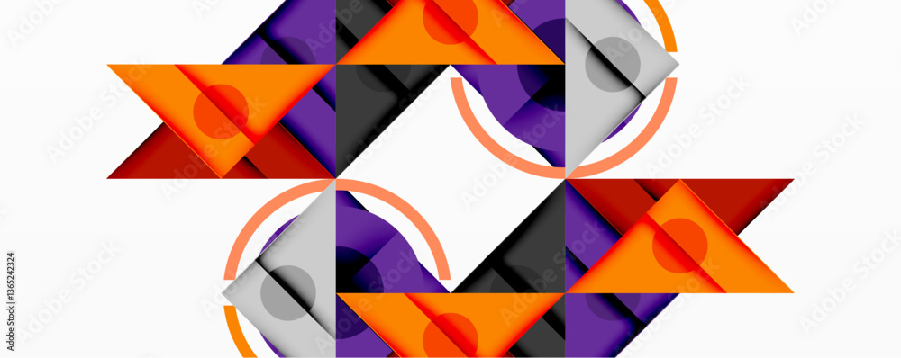 Fototapete Abstract geometric composition with intersecting triangles, circles, and gradients, creating a dynamic layered pattern with depth and contrast