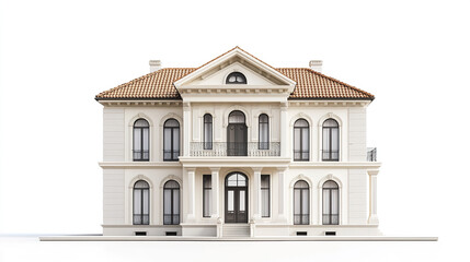 Fototapeta premium Classic house with elegant facade and arched windows on white background
