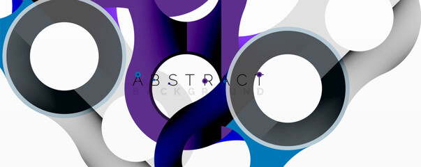 Abstract geometric pattern with interlocking circular and tubular shapes featuring smooth gradients, sharp contrasts, and dynamic layering
