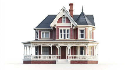 Victorian style house with ornate details on white background