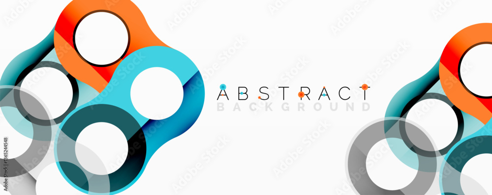 Poster Abstract circle element composition with overlapping circular and tubular shapes featuring smooth gradients, transparency effects, and dynamic layering