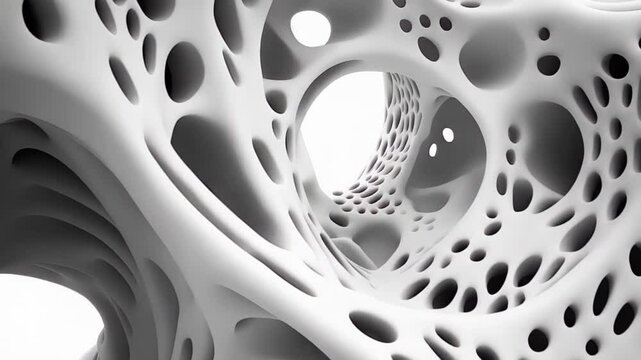 Exploration of intricate white structures with hollow forms and detailed textures in a fascinating environment