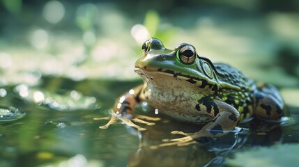 Obraz premium Green Frog Pond Summer Nature Wildlife.