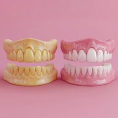 Obraz premium Models of teeth demonstrating dental differences in color and design, highlighting oral health variations and aesthetic preferences in dentistry