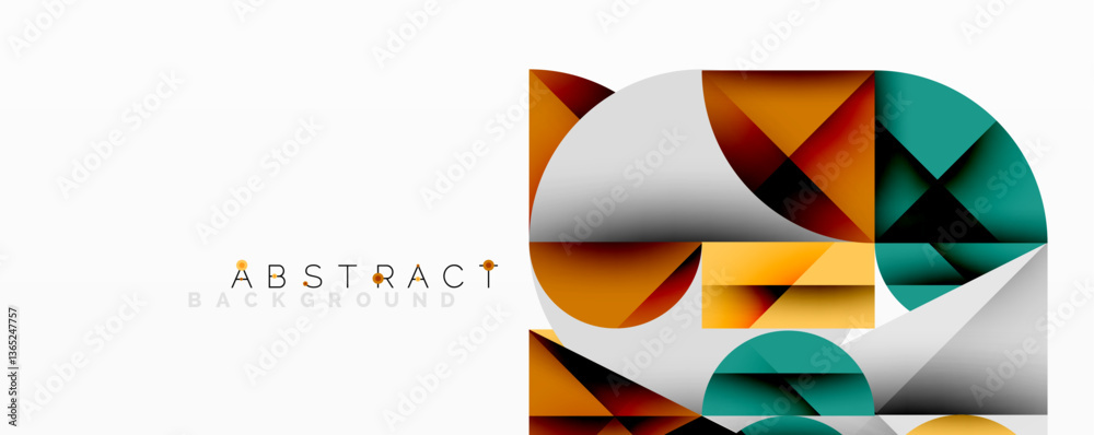 Poster Modern abstract composition with layered circles and angular segments featuring gradients, transparency effects, and a structured geometric layout