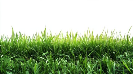 Fototapeta premium Lush Green Grass Lawn Texture on White Background in Full Frame Sunny Outdoor