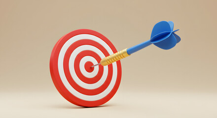 Dart Hitting Bullseye on Target 3D Render