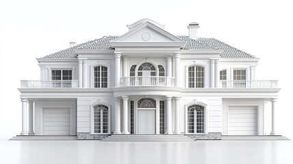 Fototapeta premium Elegant classic house with columns and arches on white background