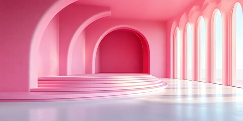 Fototapeta premium Pink Interior Architecture with Arches and Sunlight for Minimalist Design