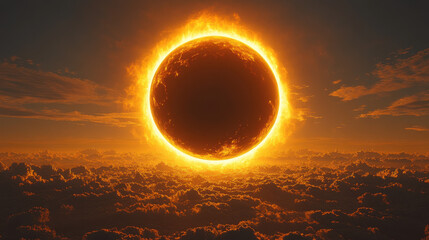 Obraz premium Dawn Breaks with a Radiant Solar Eclipse, Signifying Celestial Elegance and Cosmic Unity.