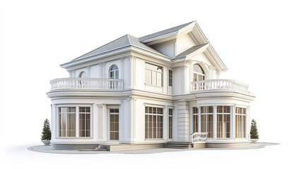 Fototapeta premium Elegant classic house with white facade and large windows