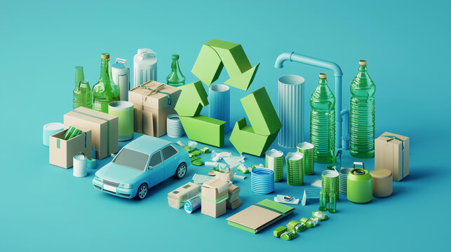 Extended Producer Responsibility (EPR) Concept, Eco Friendly Recycling Car Boxes Bottles Cans for Sustainable Living
