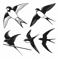 barn swallow icon set black silhouette vector bundle
