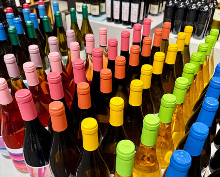Colorful Wine Bottle Caps in a Modern Wine Shop Display