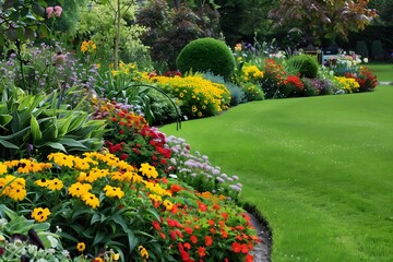 Obraz premium Vibrant flower garden blooming in lush greenery 