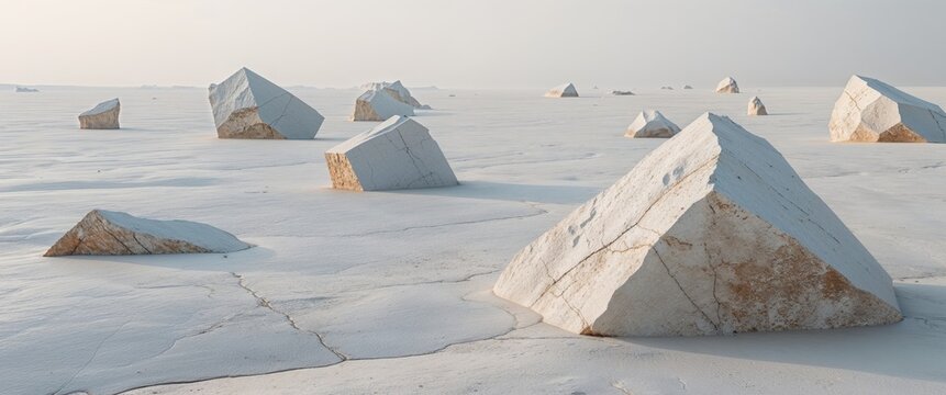 White Rocky Texture with Large Boulders on Natural Surface.