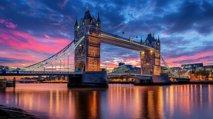 Obraz premium Scarlet Sunbeams Kissing the River Thames at Tower Bridge