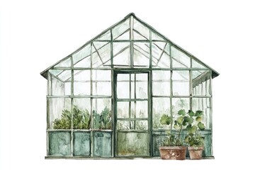 Greenhouse illustration watercolor garden.
