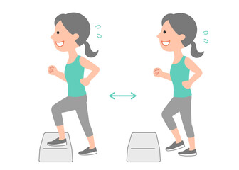 踏み台昇降運動で体力をつける若い女性　セット