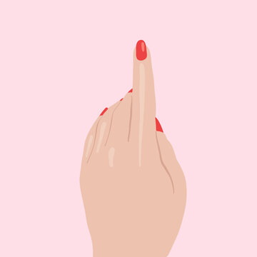 Hand with Finger Pointing Up and Red Nail Polish Illustration