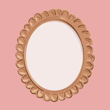 Isolated Circular Adorned Golden Frame with Blank Space for Text and Business Logo in Pink Background. 3d Vector Style Template Mockup Illustration