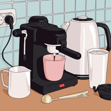 Coffee Machine in a Countertop Illustration